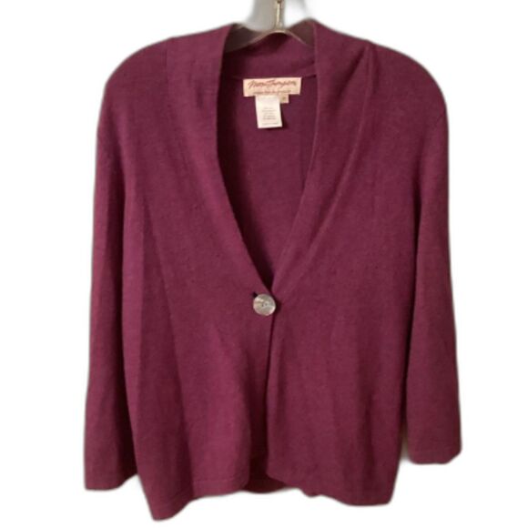 NORM THOMPSON SIZE MEDIUM PURPLE ONE BUTTON LAMBSWOOL CASHMERE CARDIGAN SWEATER - Picture 1 of 4